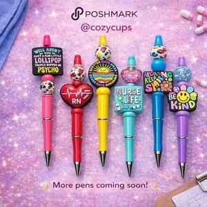 Colorful Novelty Nurse & Fun Theme Pens - Pink, Red, Yellow, Teal, Blue, Purple